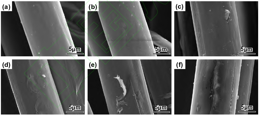 PI纤维等离子体表面处理前后的SEM照片